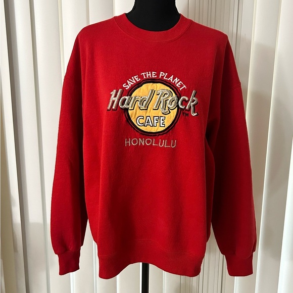 Vintage 90s Hard Rock Cafe Save the Planet Crewneck Sweatshirt Honolulu - Picture 1 of 7
